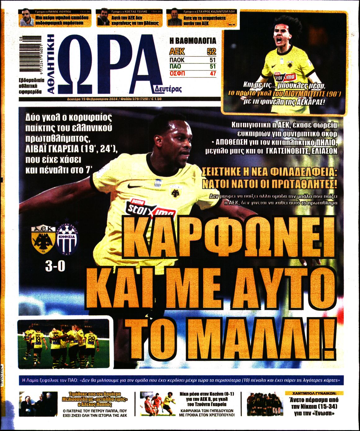 Εξώφυλο εφημερίδας ΩΡΑ ΓΙΑ ΣΠΟΡ 2024-02-19