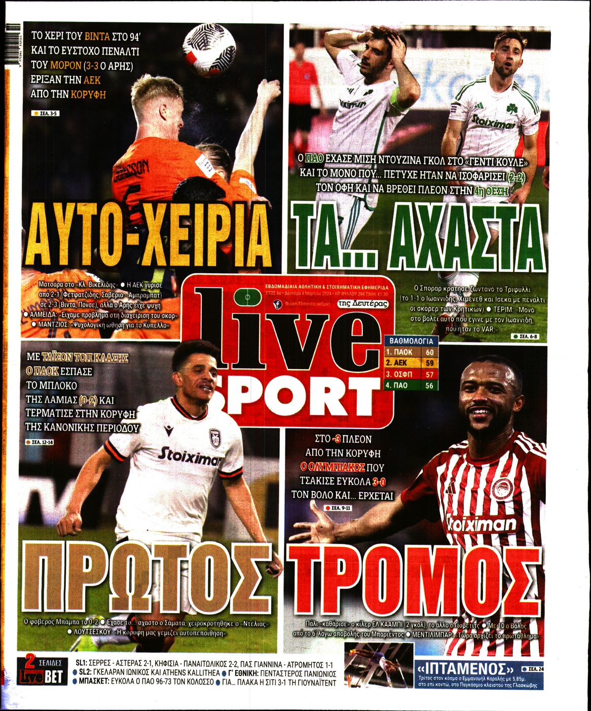Εξώφυλο εφημερίδας LIVE SPORT 2024-03-04