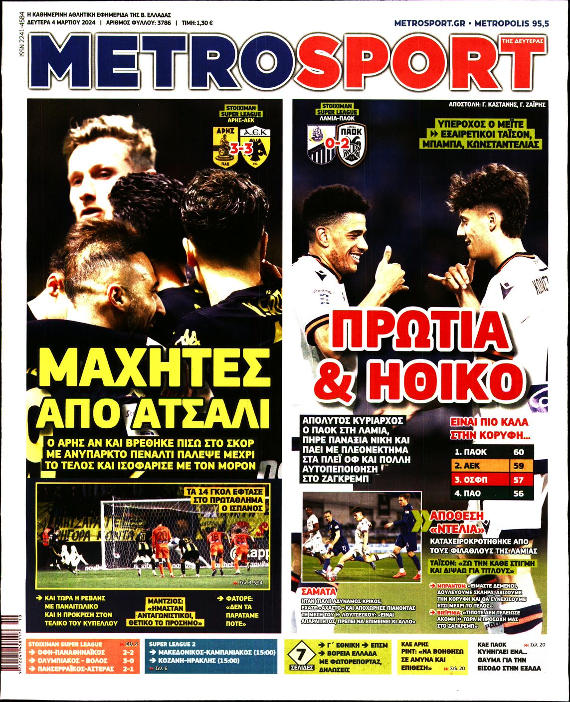 Εξώφυλο εφημερίδας METROSPORT 2024-03-04
