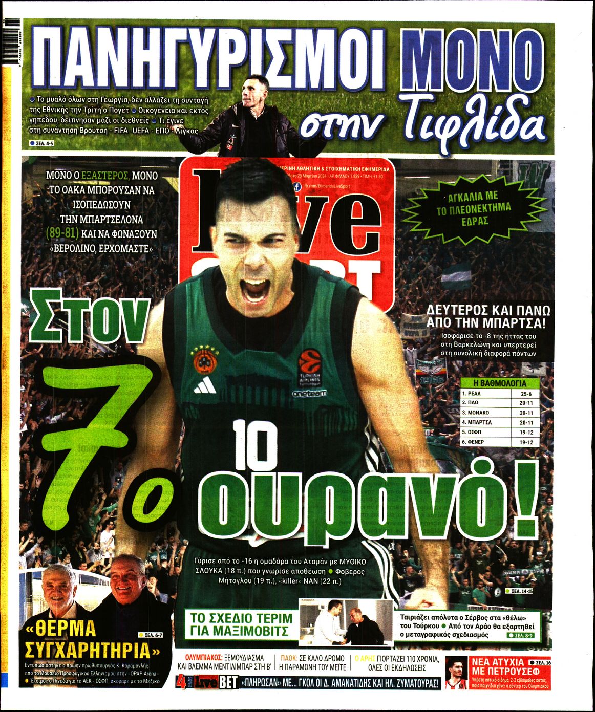 Εξώφυλο εφημερίδας LIVE SPORT 2024-03-23