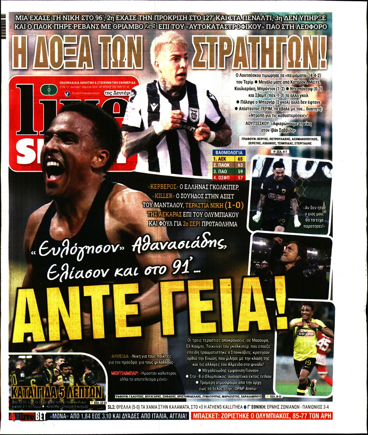 Εξώφυλο εφημερίδας LIVE SPORT 2024-04-01