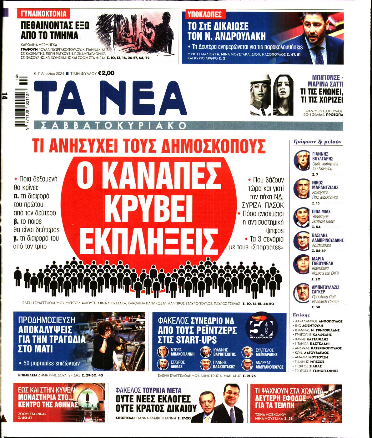Εξώφυλο εφημερίδας ΤΑ ΝΕΑ 2024-04-06