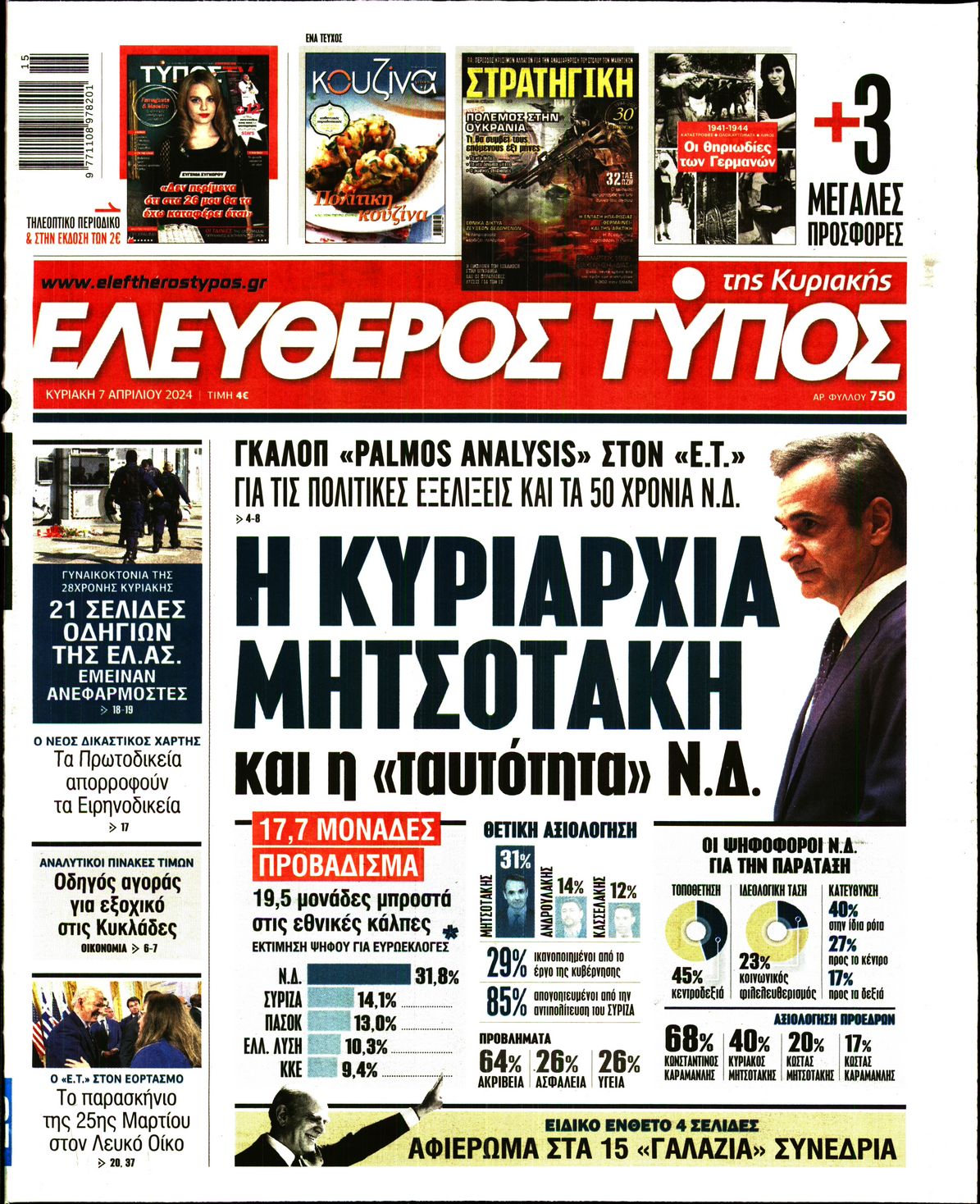 Εξώφυλο εφημερίδας ΕΛΕΥΘΕΡΟΣ ΤΥΠΟΣ 2024-04-07