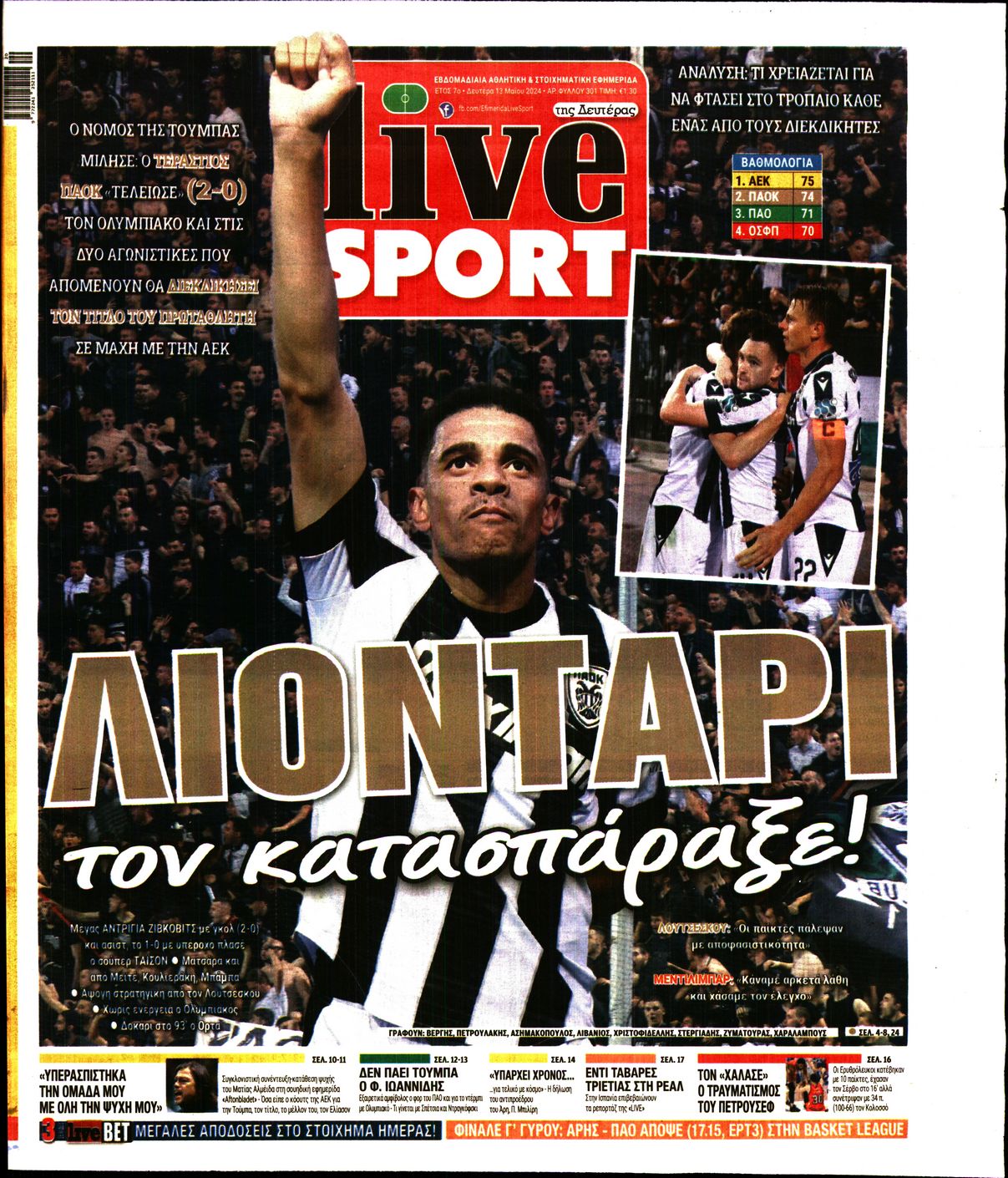 Εξώφυλο εφημερίδας LIVE SPORT 2024-05-13