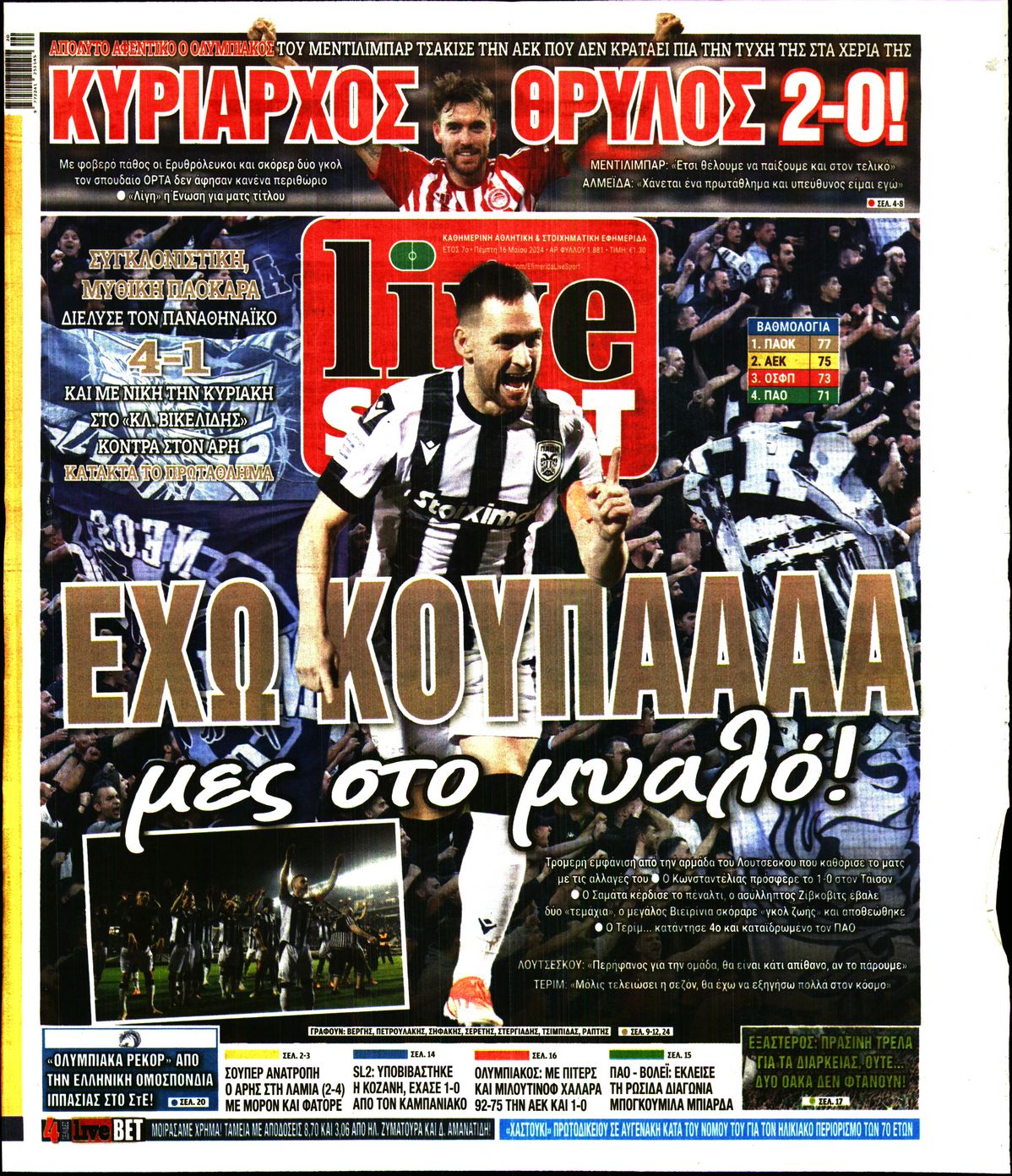 Εξώφυλο εφημερίδας LIVE SPORT 2024-05-16
