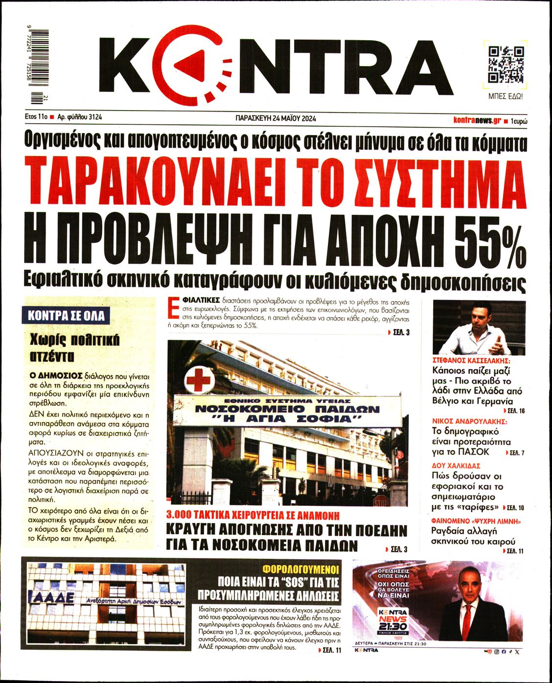 Εξώφυλο εφημερίδας KONTRA NEWS 2024-05-24