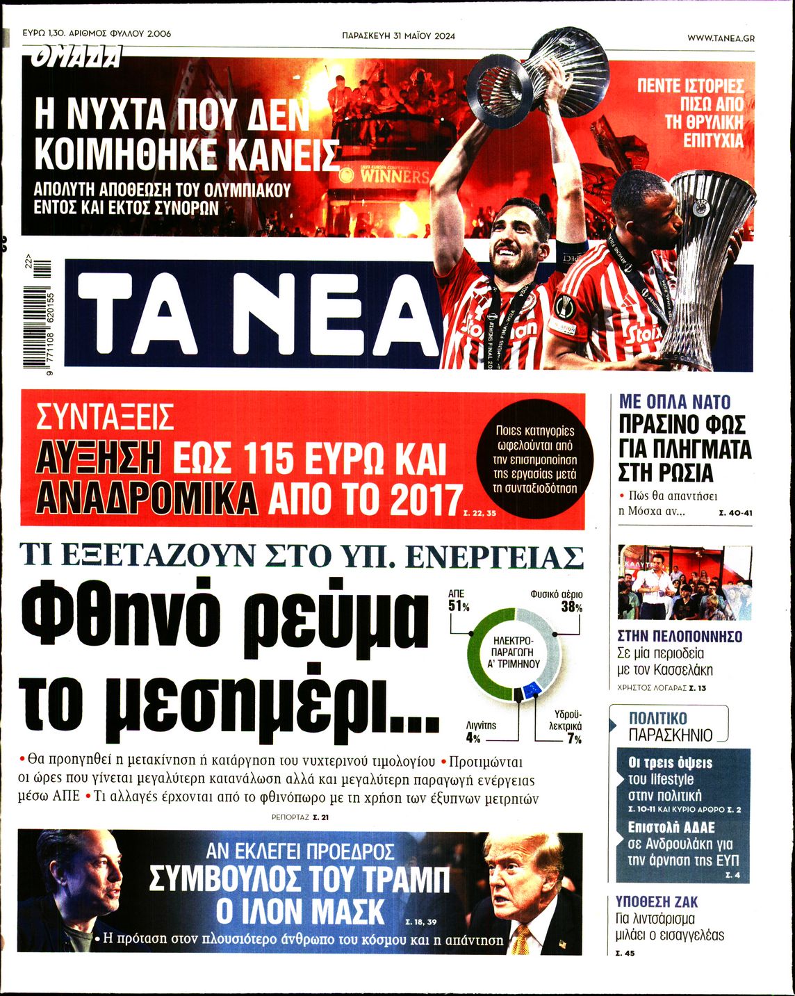 Εξώφυλο εφημερίδας ΤΑ ΝΕΑ 2024-05-31