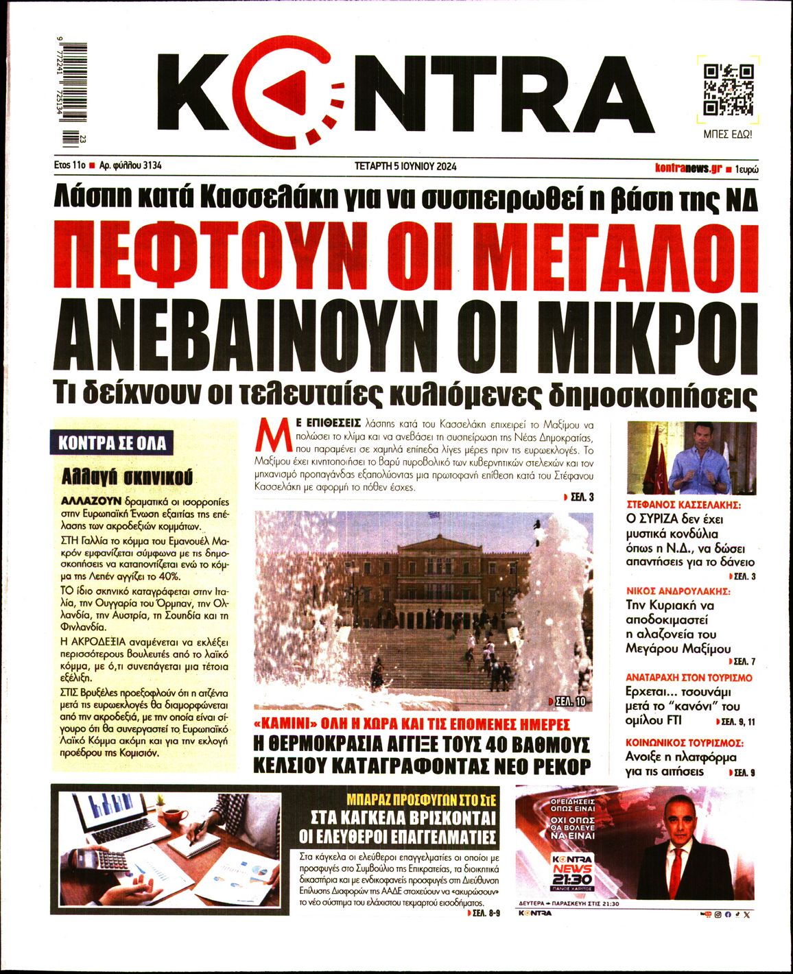 Εξώφυλο εφημερίδας KONTRA NEWS 2024-06-05