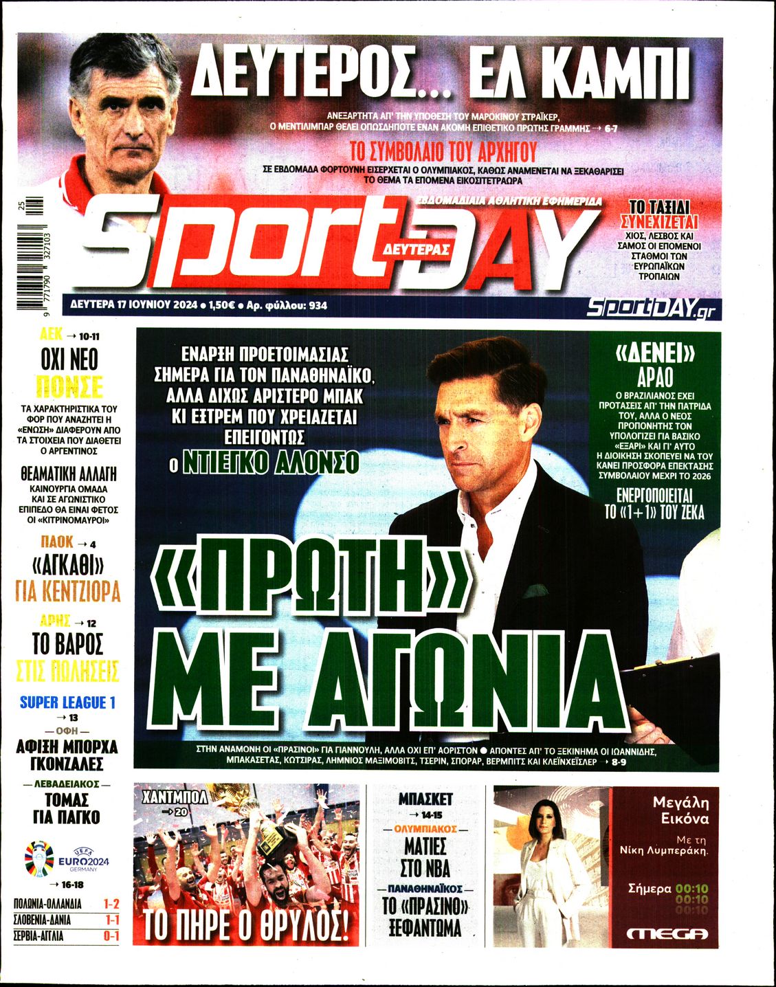 Εξώφυλο εφημερίδας SPORTDAY 2024-06-17