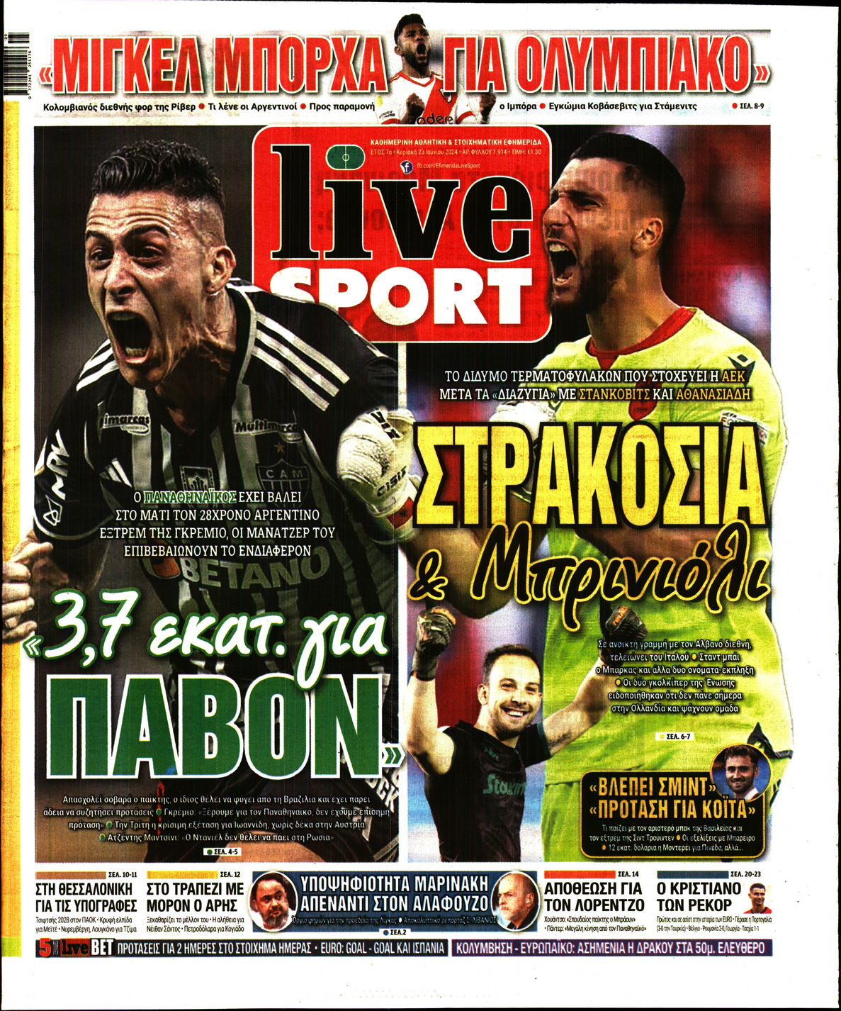 Εξώφυλο εφημερίδας LIVE SPORT 2024-06-23