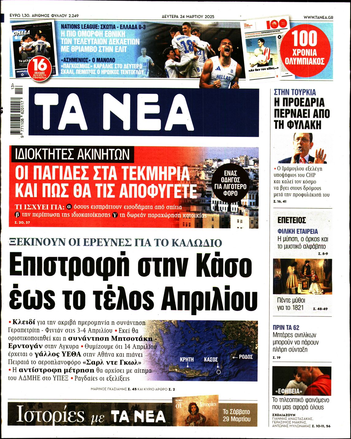 Εξώφυλο εφημερίδας ΤΑ ΝΕΑ 2025-03-24