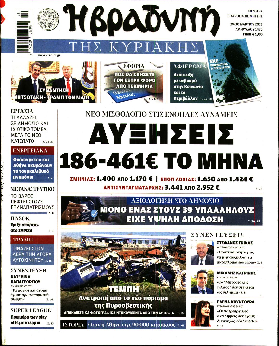 Εξώφυλο εφημερίδας ΒΡΑΔΥΝΗ 2025-03-29