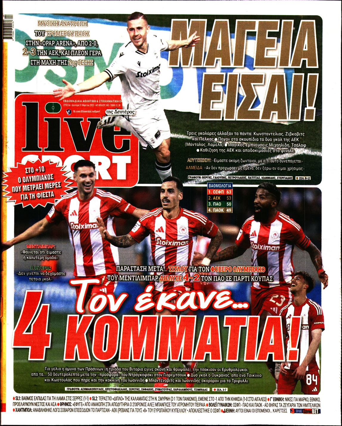 Εξώφυλο εφημερίδας LIVE SPORT 2025-03-31