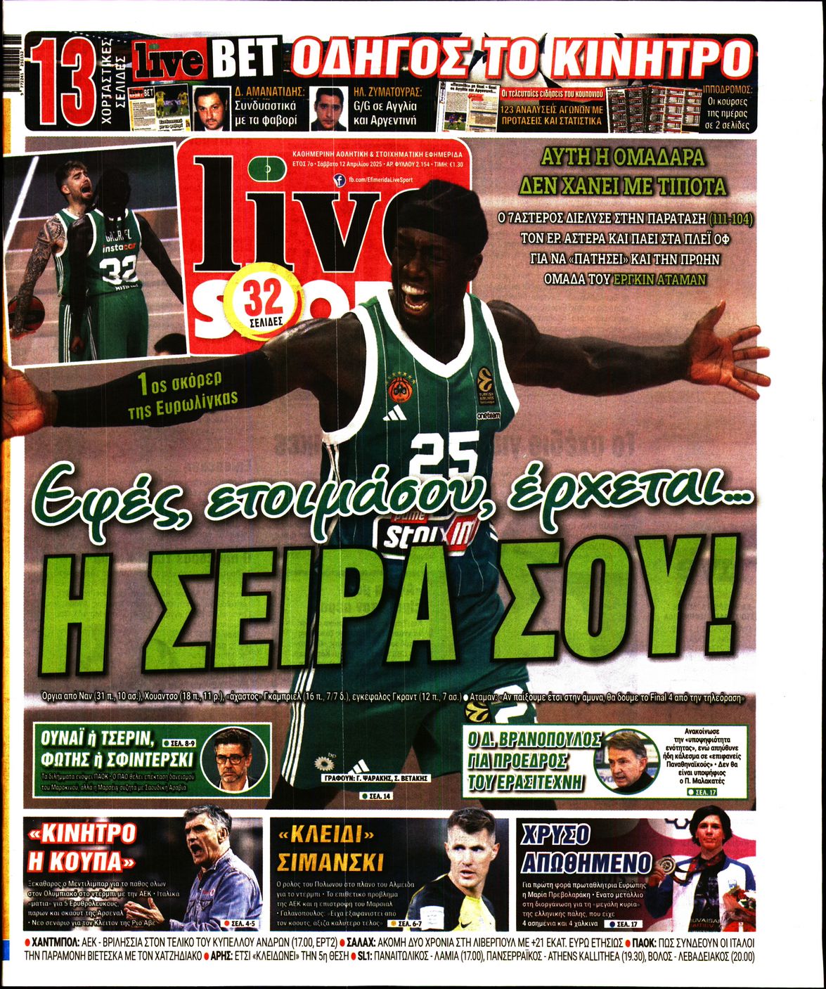 Εξώφυλο εφημερίδας LIVE SPORT 2025-04-12