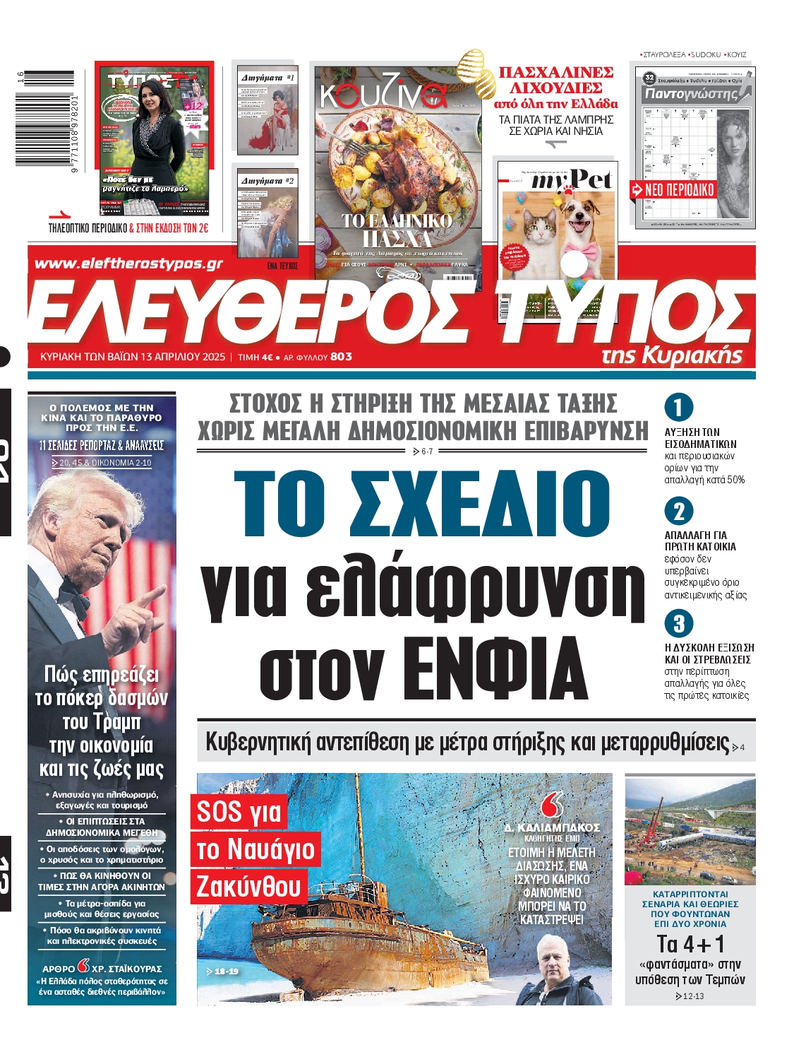 Εξώφυλο εφημερίδας ΕΛΕΥΘΕΡΟΣ ΤΥΠΟΣ 2025-04-13