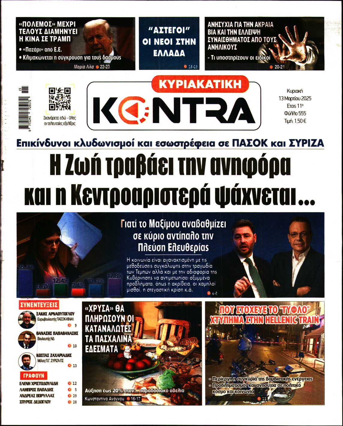 Εξώφυλο εφημερίδας ΚΥΡΙΑΚΑΤΙΚΗ KONTRA NEWS 2025-04-13