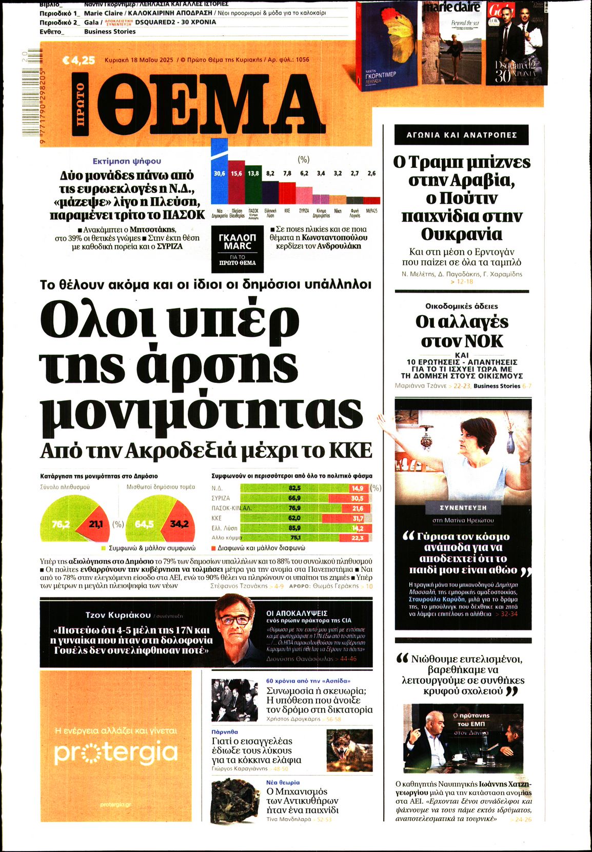 Εξώφυλο εφημερίδας ΠΡΩΤΟ ΘΕΜΑ 2025-05-18