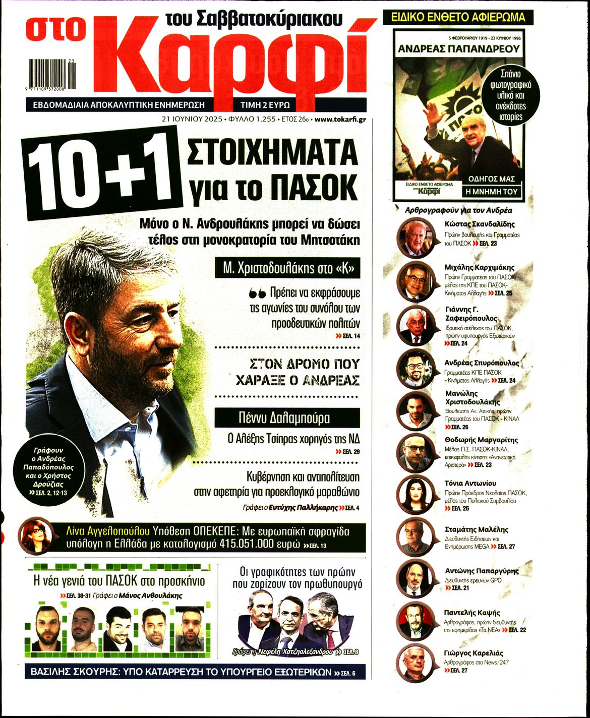 Εξώφυλο εφημερίδας ΚΑΡΦΙ 2025-06-21