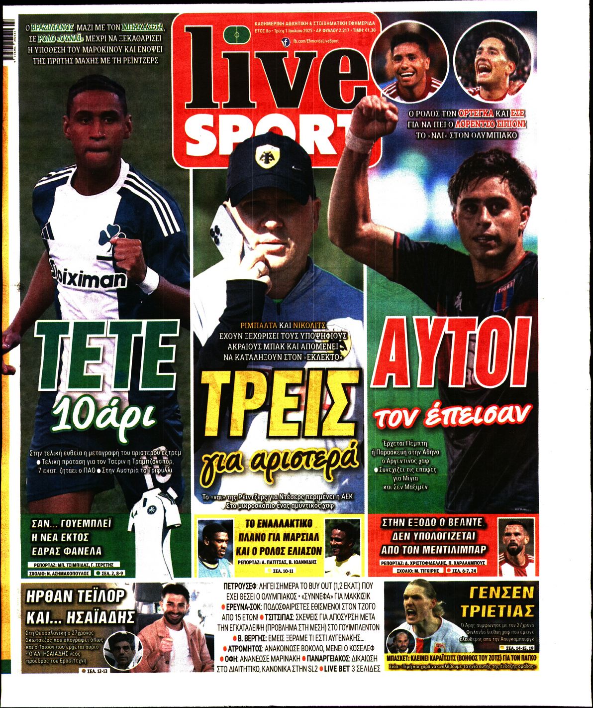 Εξώφυλο εφημερίδας LIVE SPORT 2025-07-01