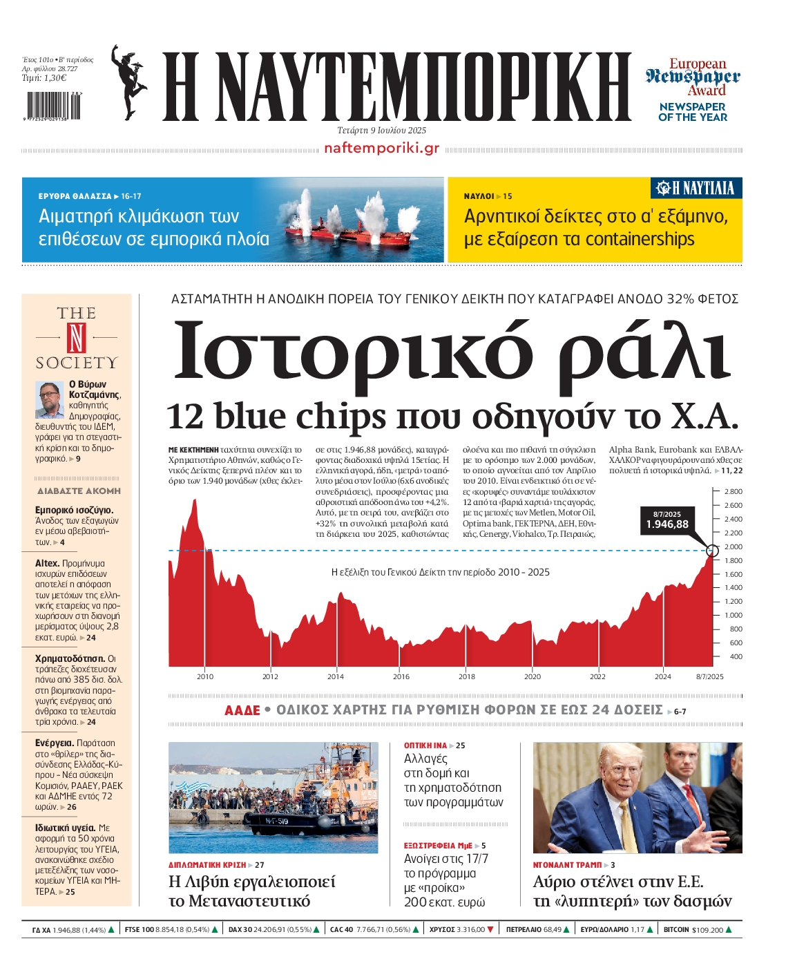 Εξώφυλο εφημερίδας ΝΑΥΤΕΜΠΟΡΙΚΗ 2025-07-09