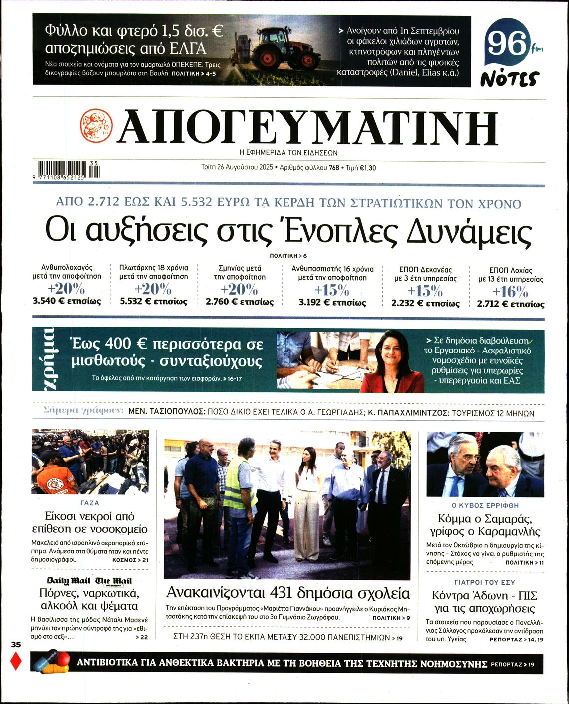 Εξώφυλο εφημερίδας ΑΠΟΓΕΥΜΑΤΙΝΗ 2025-08-26