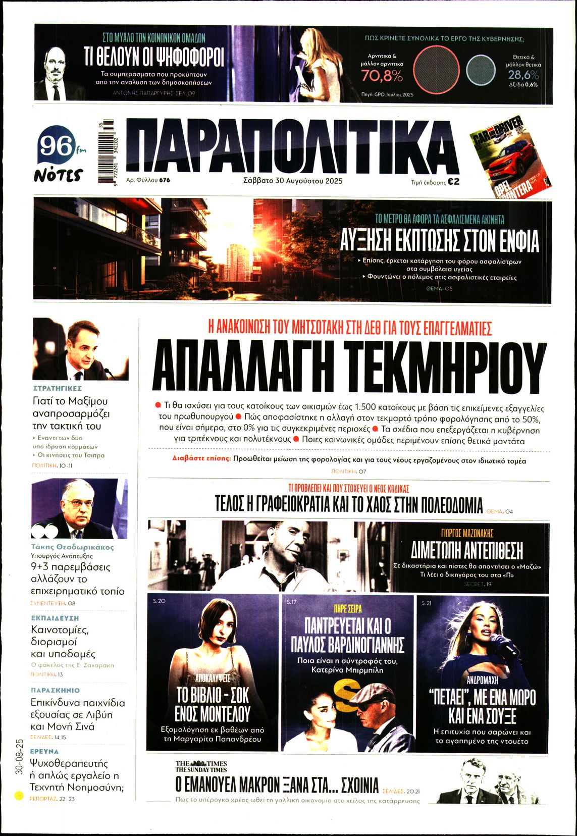 Εξώφυλο εφημερίδας ΠΑΡΑΠΟΛΙΤΙΚΑ 2025-08-30