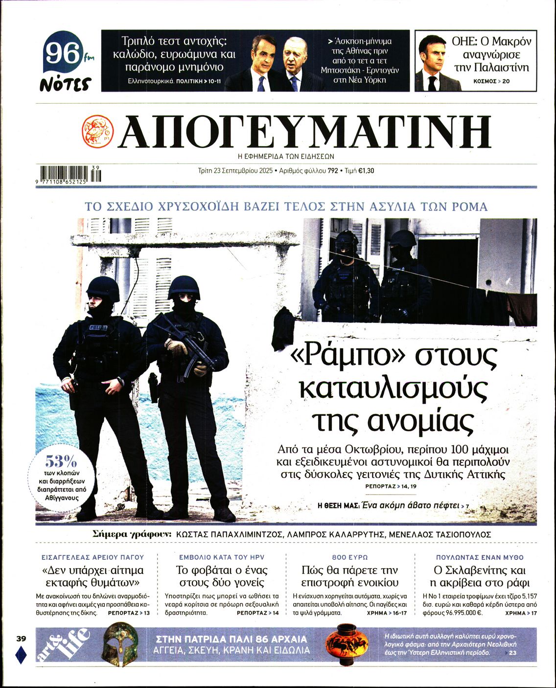 Εξώφυλο εφημερίδας ΑΠΟΓΕΥΜΑΤΙΝΗ 2025-09-23