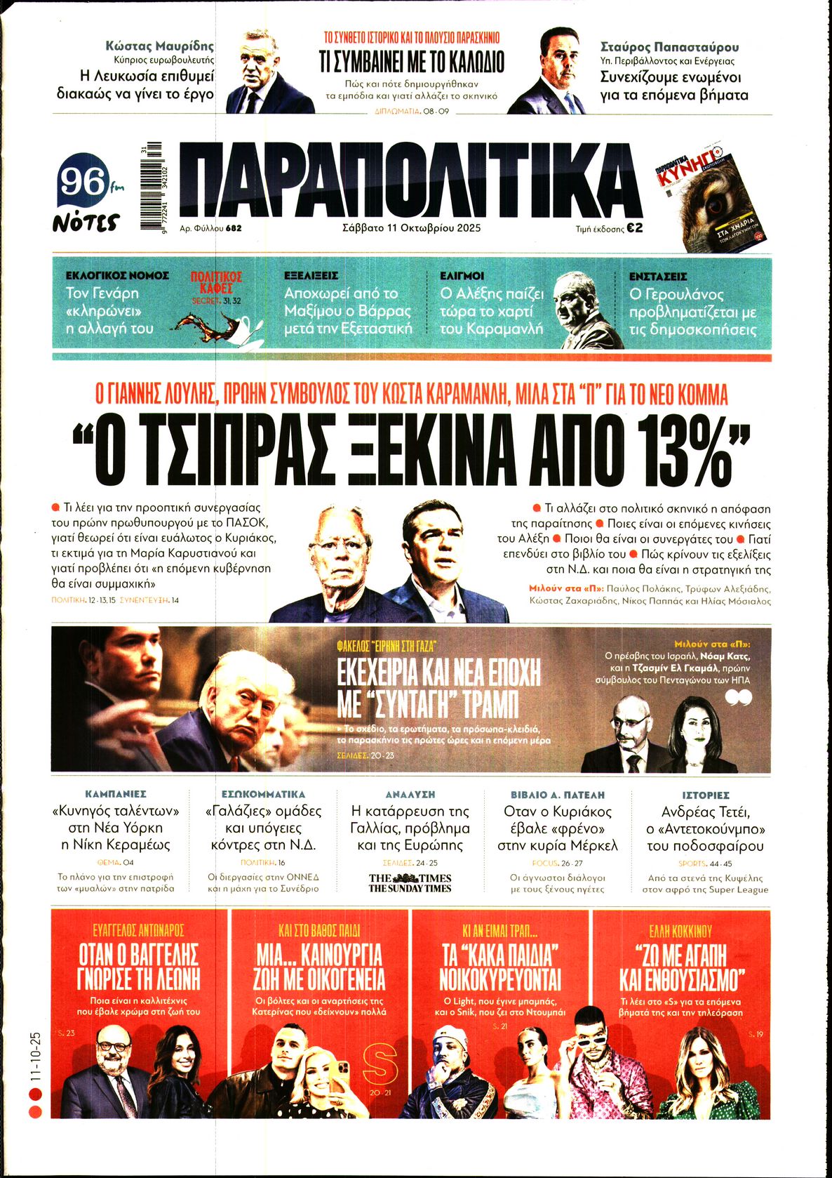 Εξώφυλο εφημερίδας ΠΑΡΑΠΟΛΙΤΙΚΑ 2025-10-11