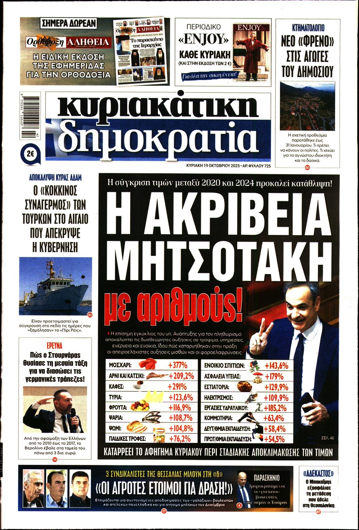 Εξώφυλο εφημερίδας ΔΗΜΟΚΡΑΤΙΑ 2025-10-19