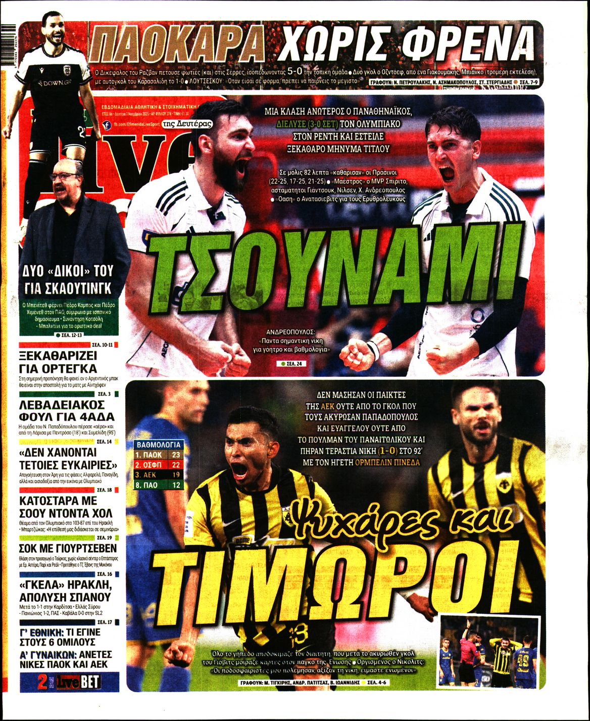 Εξώφυλο εφημερίδας LIVE SPORT 2025-11-03