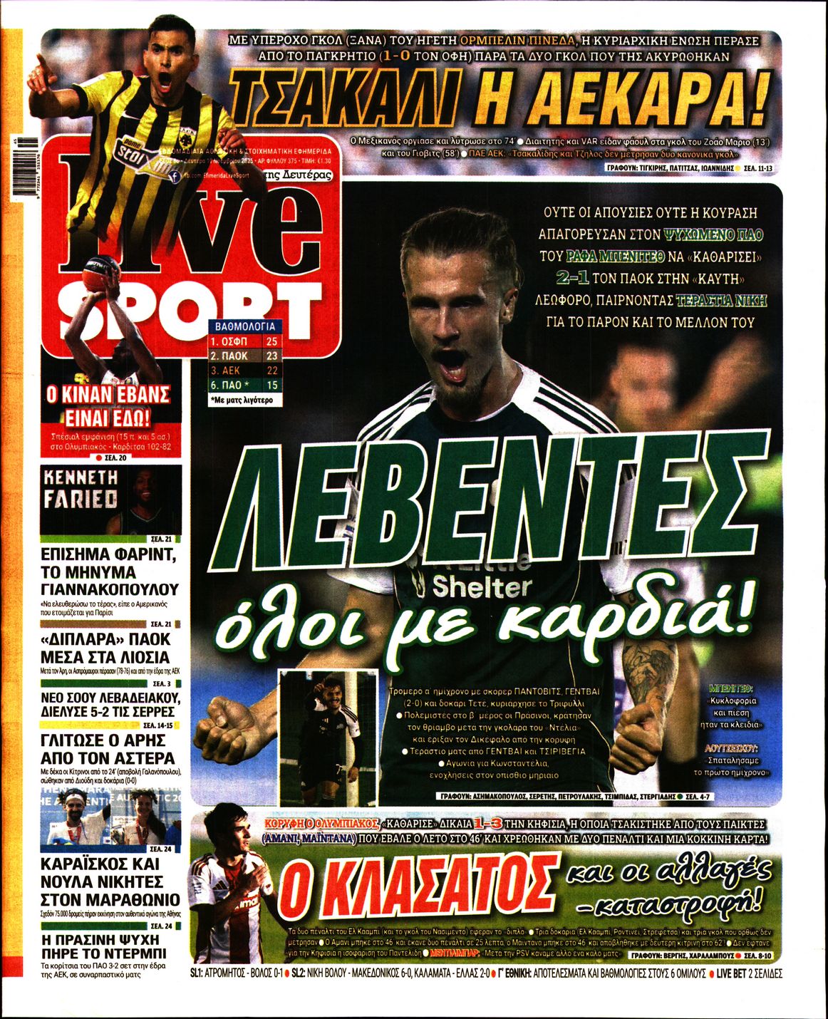 Εξώφυλο εφημερίδας LIVE SPORT 2025-11-10