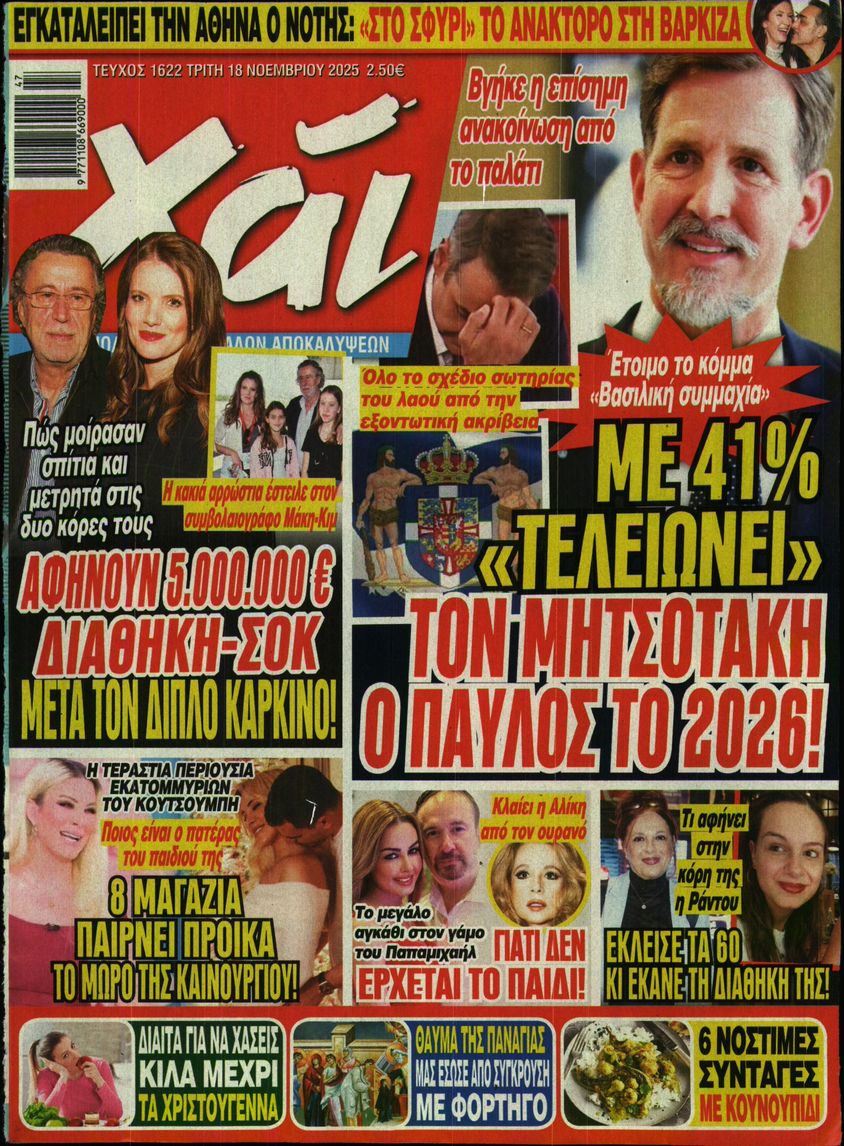 Εξώφυλο εφημερίδας ΧΑΙ 2025-11-18