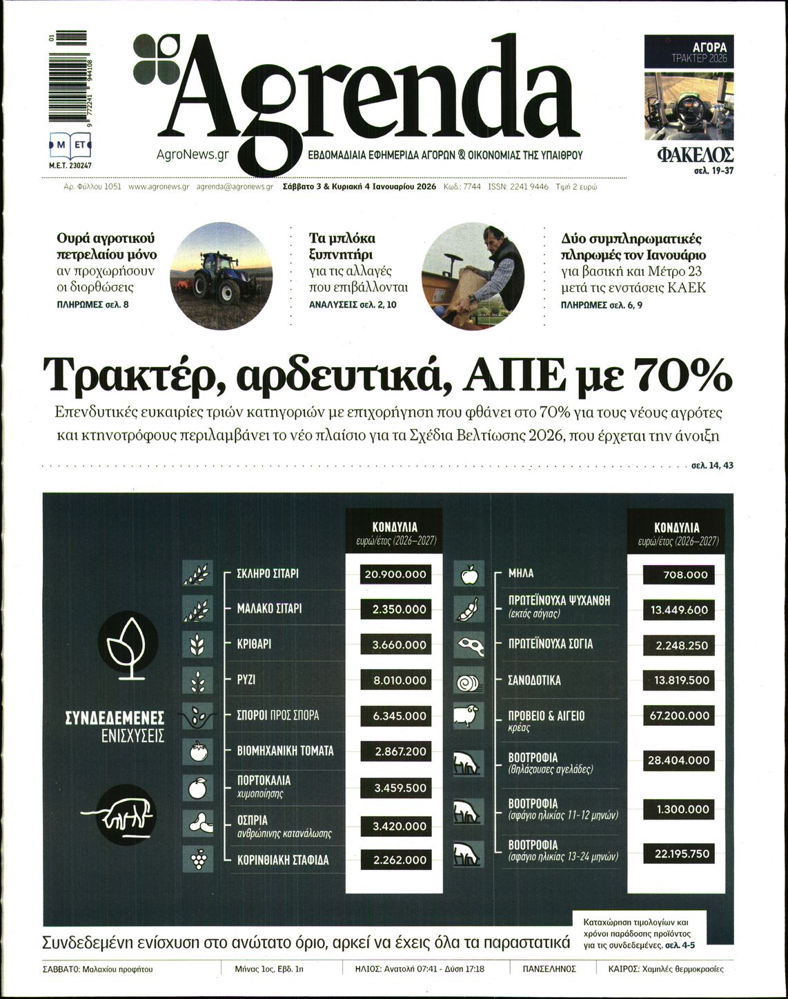 Εξώφυλο εφημερίδας AGRENDA 2026-01-03