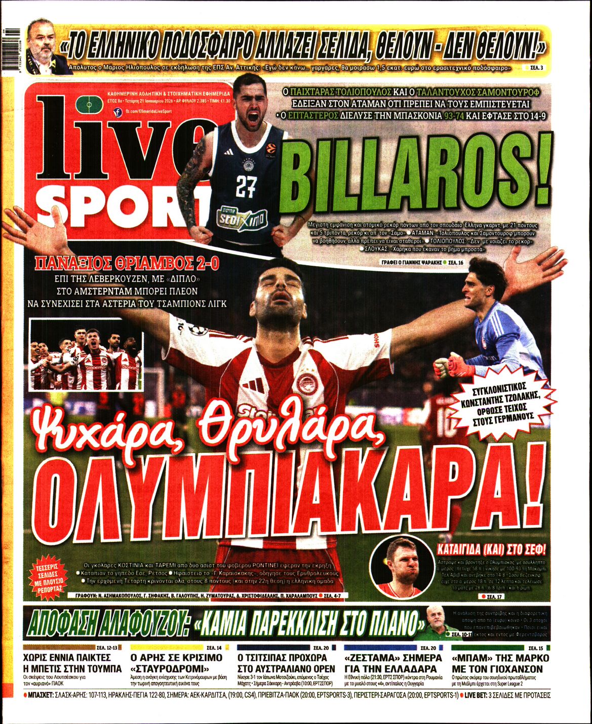 Εξώφυλο εφημερίδας LIVE SPORT 2026-01-21