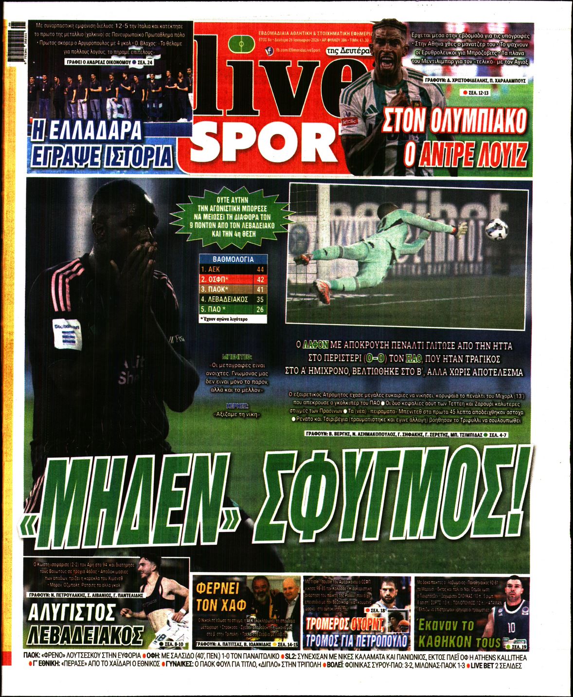 Εξώφυλο εφημερίδας LIVE SPORT 2026-01-26