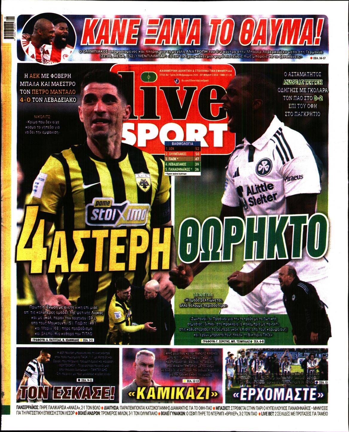 Εξώφυλο εφημερίδας LIVE SPORT 2026-02-24