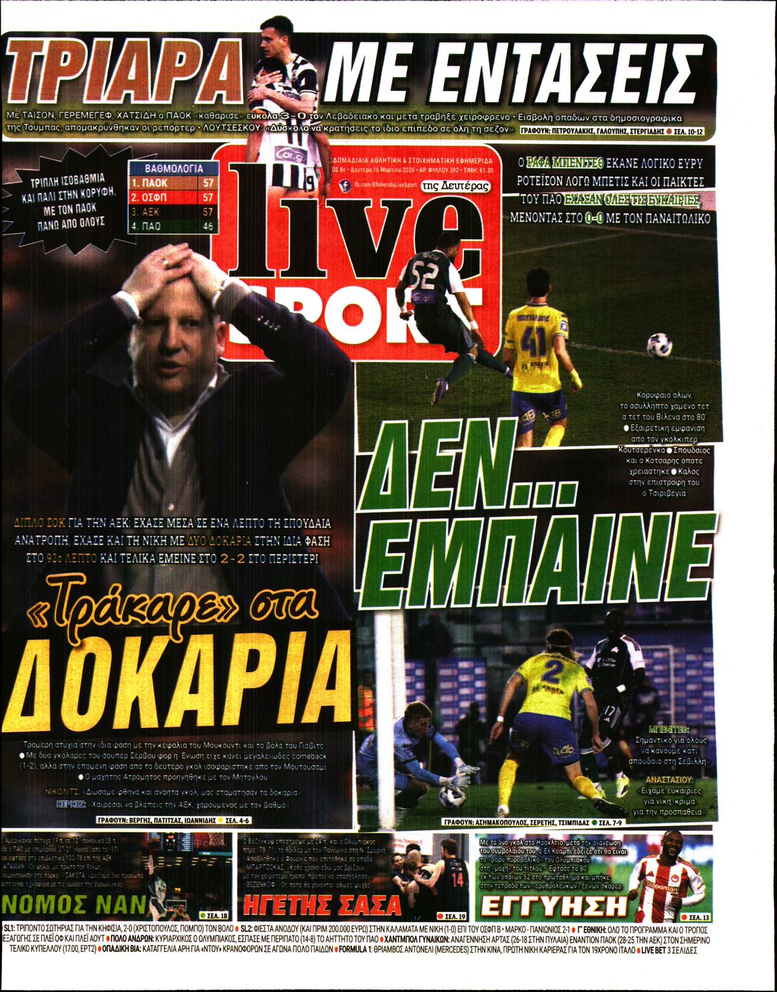 Εξώφυλο εφημερίδας LIVE SPORT 2026-03-16