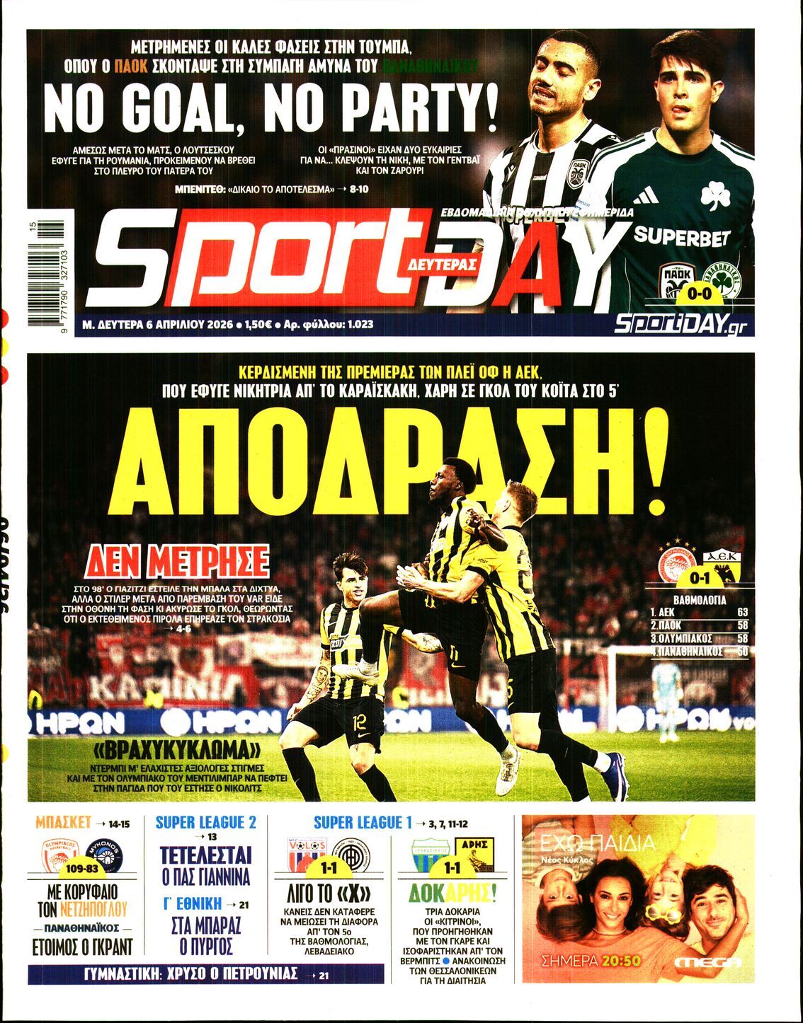 Εξώφυλο εφημερίδας SPORTDAY 2026-04-06