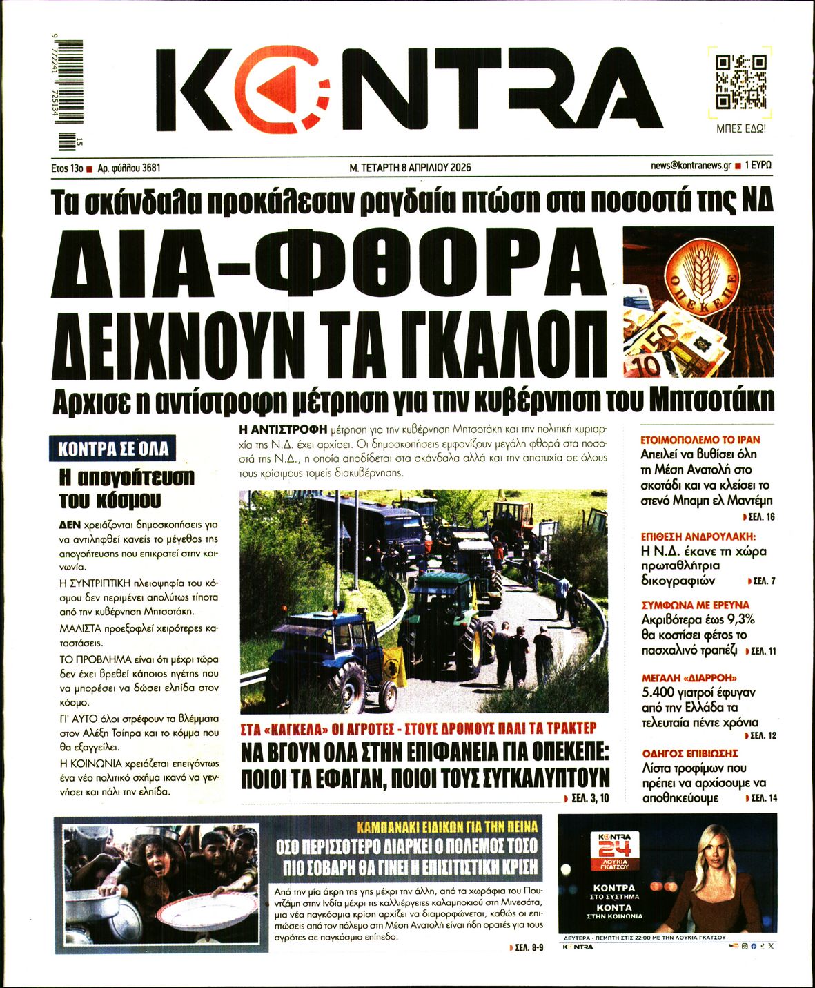 Εξώφυλο εφημερίδας KONTRA NEWS 2026-04-08