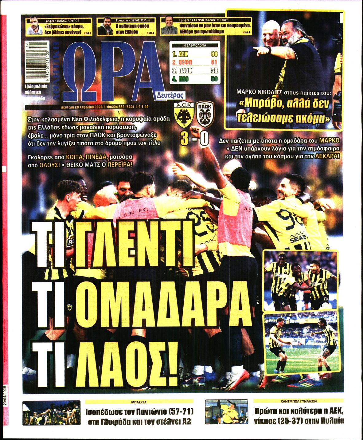 Εξώφυλο εφημερίδας ΩΡΑ ΓΙΑ ΣΠΟΡ 2026-04-20