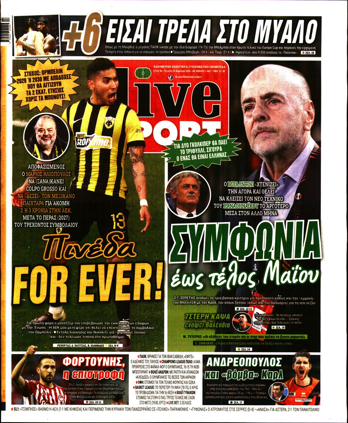 Εξώφυλο εφημερίδας LIVE SPORT 2026-04-23