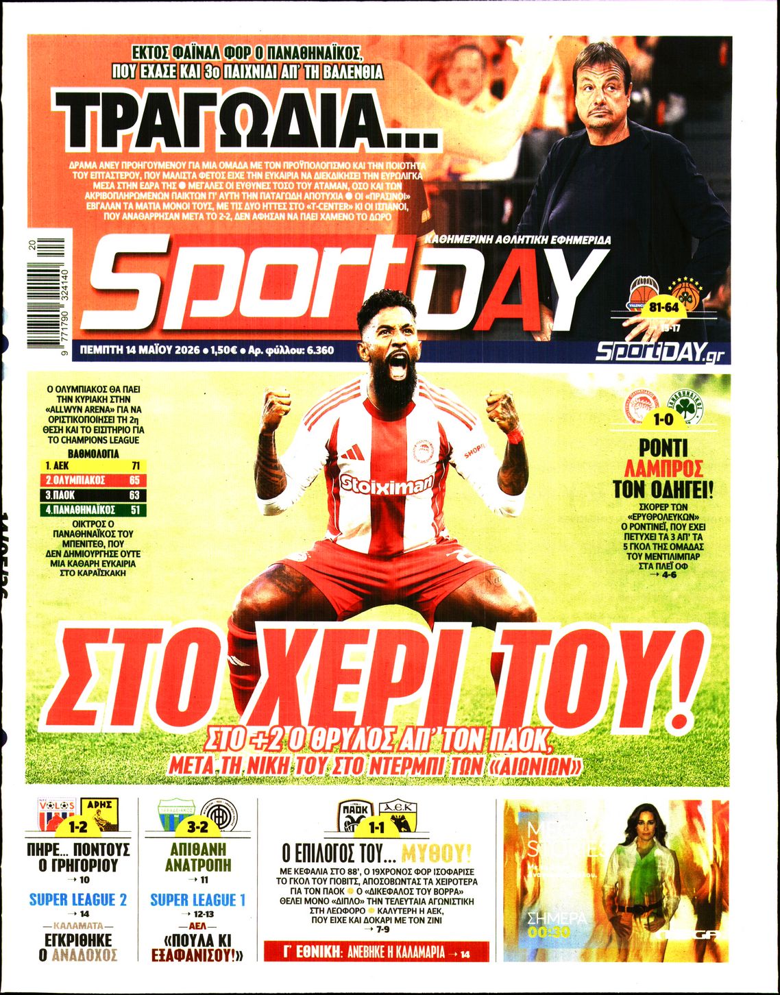 Εξώφυλο εφημερίδας SPORTDAY 2026-05-14