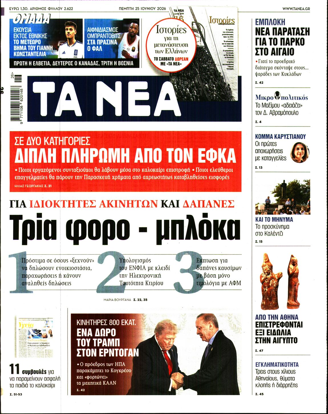 Εξώφυλο εφημερίδας ΤΑ ΝΕΑ 2026-06-25