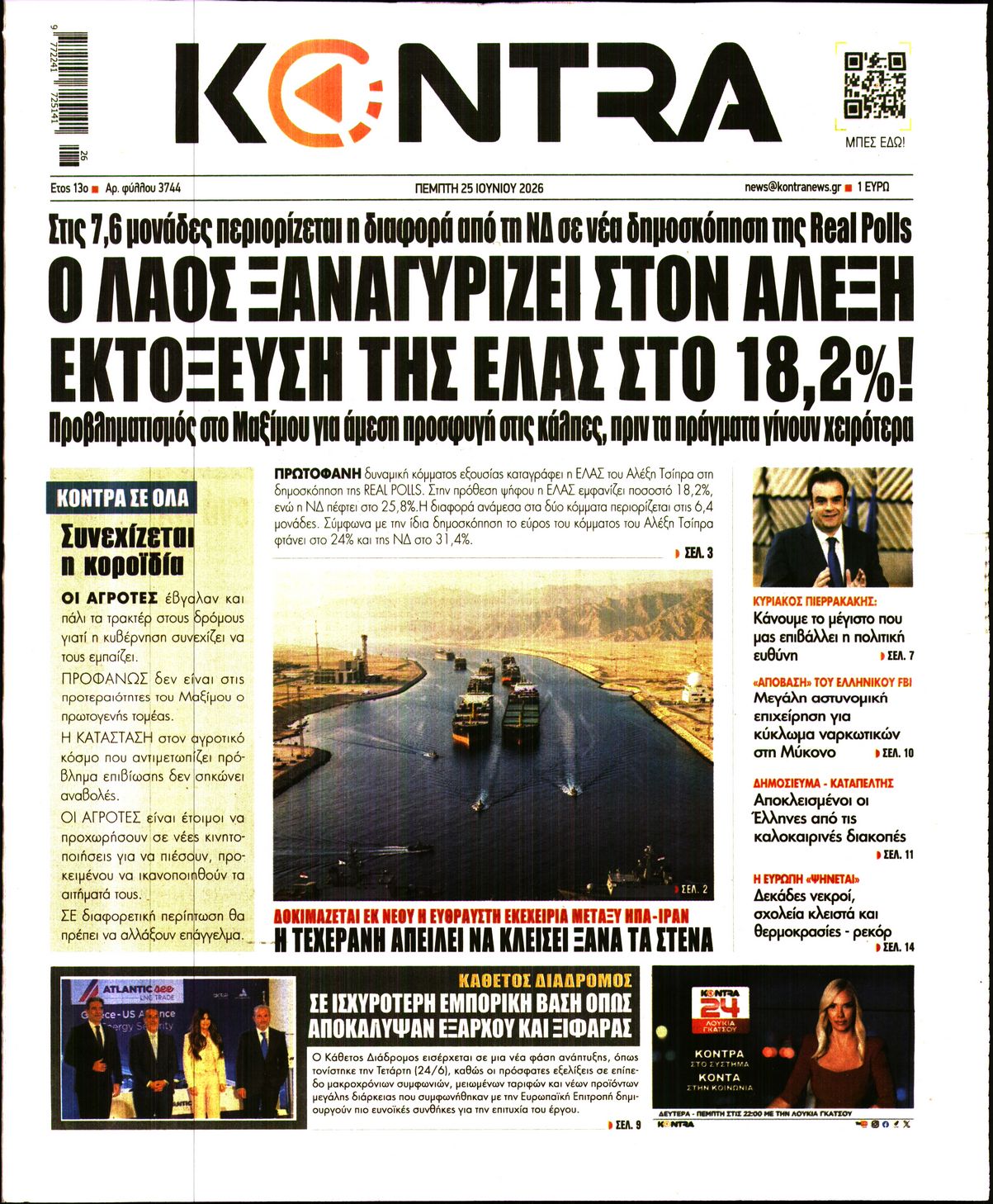 Εξώφυλο εφημερίδας KONTRA NEWS 2026-06-25