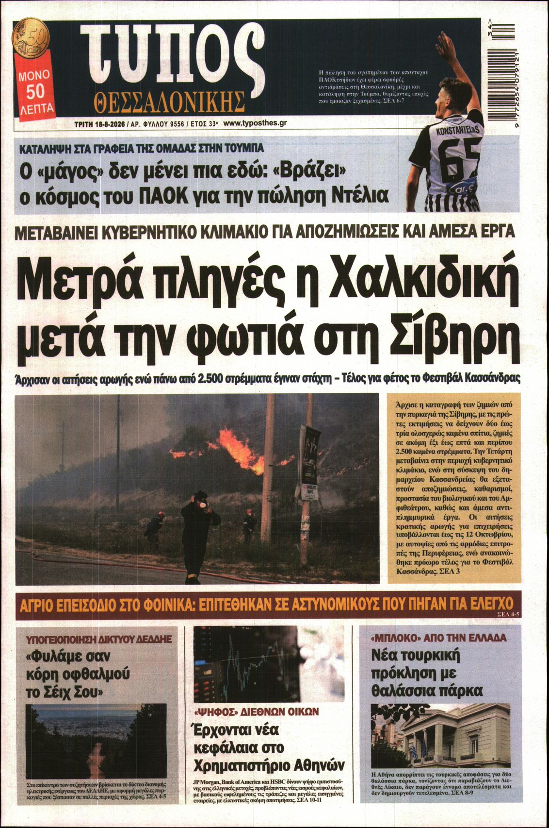 Εξώφυλο εφημερίδας ΤΥΠΟΣ ΘΕΣ/ΝΙΚΗΣ 2026-08-18
