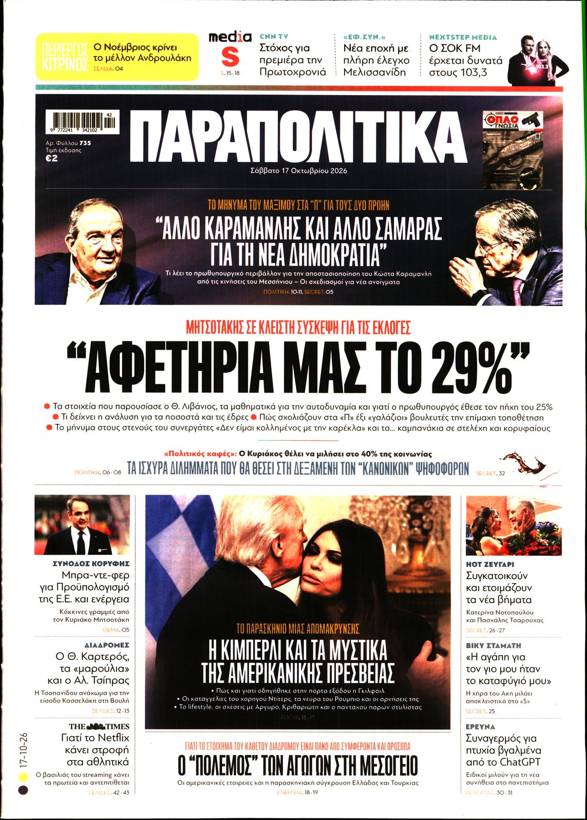 Εξώφυλο εφημερίδας ΠΑΡΑΠΟΛΙΤΙΚΑ 2026-10-17