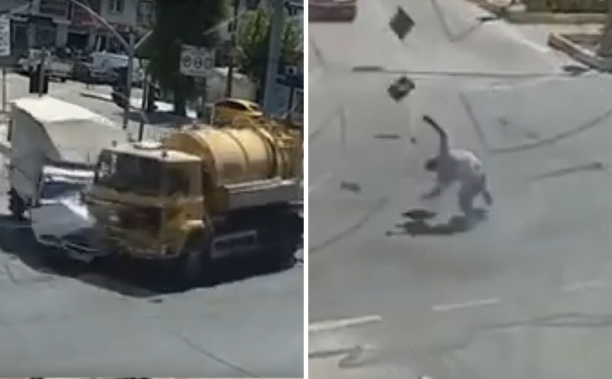 Incredible traffic accident in Turkey: Truck crashes into van at high speed – Driver thrown into the air