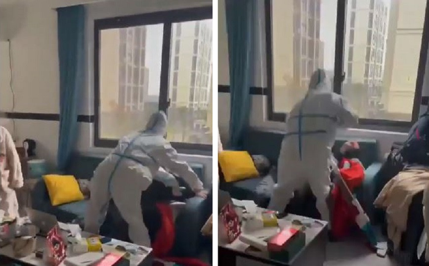 China: Video of the moment a man with coronavirus is forcibly dragged from his home to be taken to a quarantine center