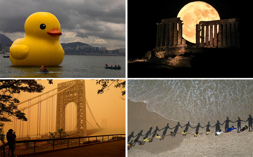 A spectacular moon, the new finds on Kythnos, the smoke that choked the northern USA and the hug in the ocean