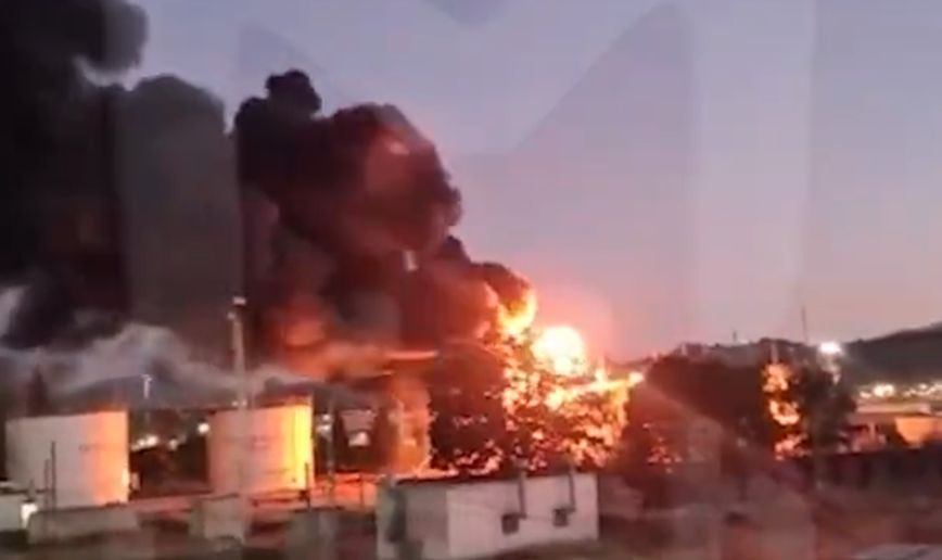 Fire near an oil terminal in the seaside resort of Sochi on the Black Sea